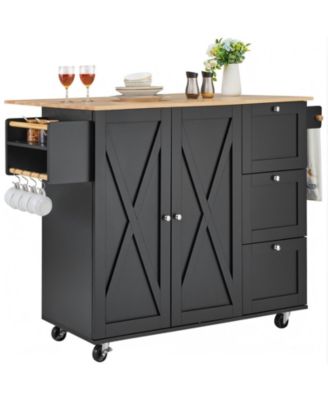 56 in Rolling Kitchen Island Cart and Storage Cabinet, Drop Leaf