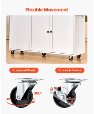 60 in Rolling Kitchen Island Cart with Storage, 2 Drawers, Drop Leaf and Wheels