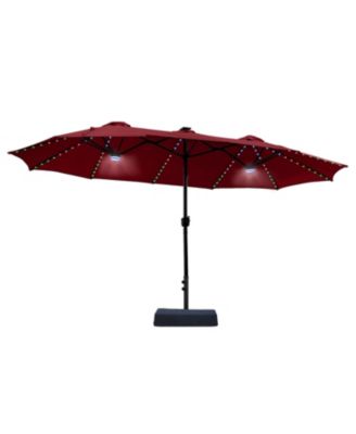 15ft Double-Sided Solar RGB LED Patio Umbrella with Base, Dual Charging
