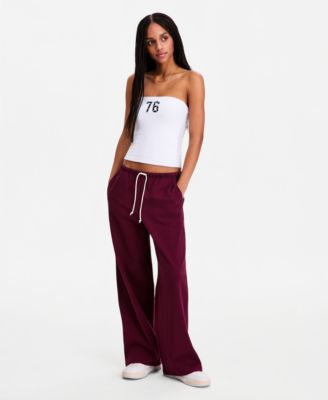 Juniors' Lightweight Fleece Wide-Leg Sweatpants
