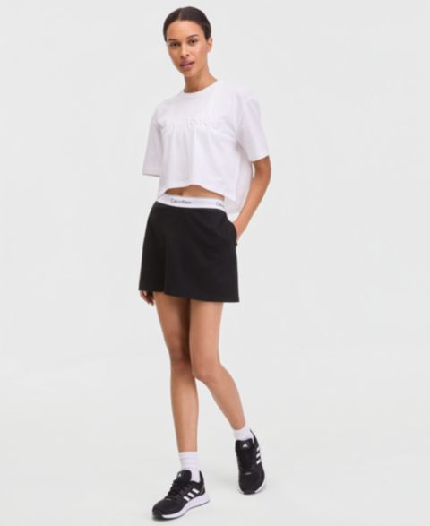 Женская юбка-шорты Calvin Klein Performance Boxy Cropped Logo Tee & Pull-On Skort, цвет: Белый