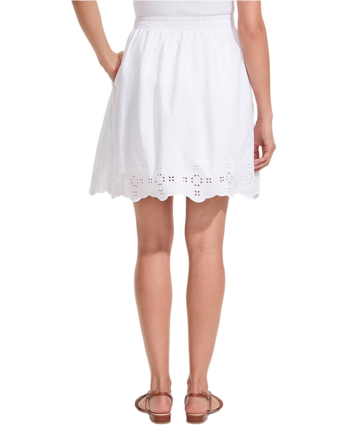 Женская юбка Lands' End Poplin Eyelet Mini, цвет: Белый — фото 2