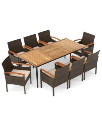 9PCS Patio PE Wicker Dining Set w/ Cushions and 1.9'' Umbrella Hole for Deck