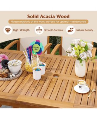 9PCS Acacia Wood Outdoor Dining Set w/ 1.97'' Umbrella Hole for Backyard Garden