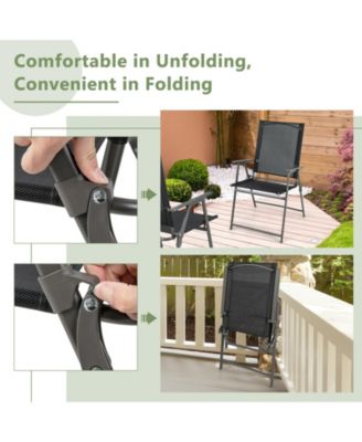 Set of 5 Foldable Outdoor Dining SetLarge Rectangular Metal Table 4 Mesh Armchairs