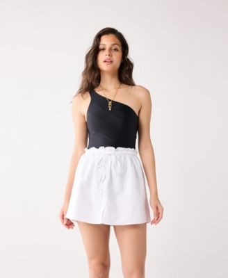 Women's Short Skirt with Waist Tie and Frill Detail in White