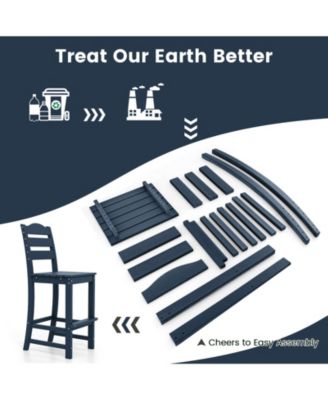 Set Of 2 Outdoor HDPE Bar Stool Patio Tall Chair Backrest Footrest All Weather