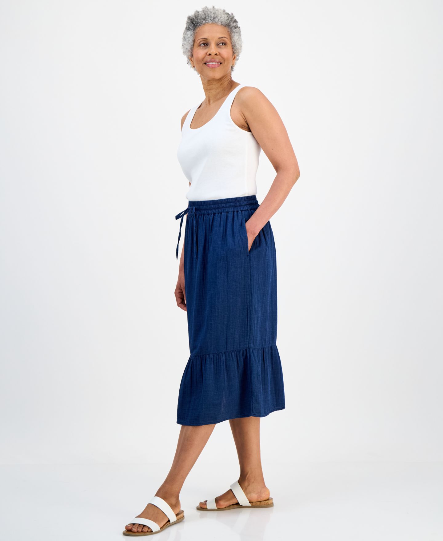 Женская юбка Style & Co Petite Cotton Gauze Midi, цвет: Насыщенный индиго — фото 3