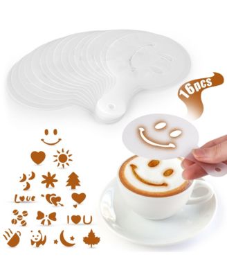 16-Piece Barista Plastic Decorative Coffee Stencils for Latte Art