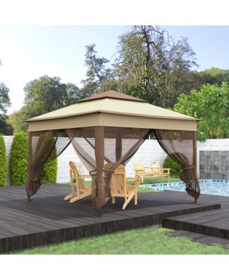 11' x 11' Pop Up Gazebo Outdoor Canopy Shelter with 2-Tier Soft Top, and Removable Zipper Netting, Event Tent with Large Shade, and Storage Bag for Patio, Backyard, Garden, Khaki