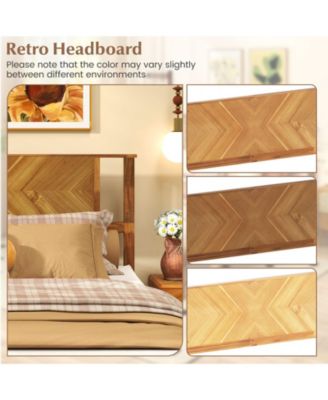 Bed Frame Mid-Century Acacia Wood Platform Bed with Headboard