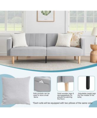 78" Futon Sofa Bed, Convertible Sleeper Couch with Adjustable Backrest and Storage Pocket