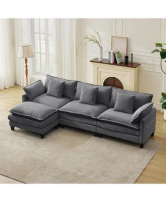 112" Modular Sectional Sofa, L/U-Shaped Corduroy Cloud Couch with Ottoman and Pillows, Deep Seat