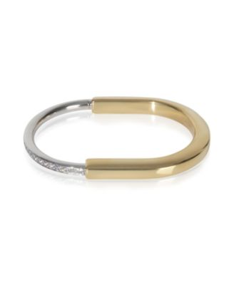 White Gold and Yellow Gold Diamond Lock Bracelet, Size Small