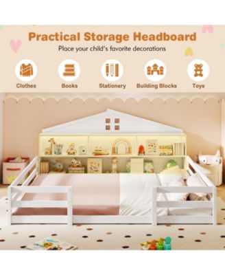 Montessori Floor Bed with Storage Compartments and Shelf