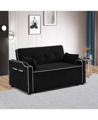 Velvet Sleeper Sofa Bed, 3-in-1 Convertible Loveseat with Cupholder, USB Port and Adjustable Backrest