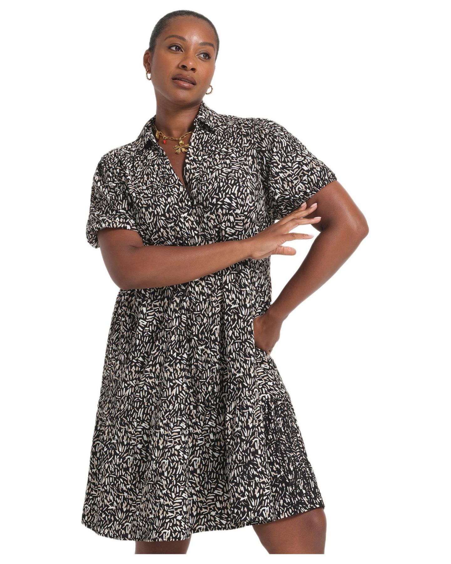 Женское платье ESTELLE Abstract Geo Mini Shirt Dress, цвет: Чёрный / Нейтральный — фото 2