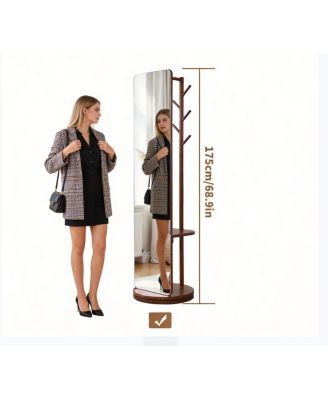 70"x19"Full Length Mirror with Stand,Coat Rack with Mirror,Solid Wood Floor Mirror,Swivel Mirrorfor Bedroom, Living Room, Cloakroom
