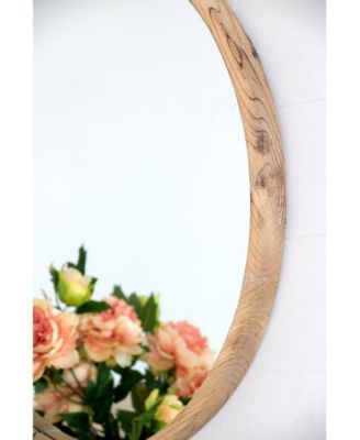 28" Round Wood Mirror, Wall Mounted Mirror Home Decor for Bathroom Living Room