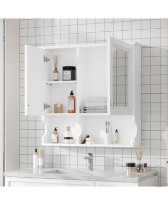 30" Wall Mounted Mirror Medicine Cabinet with Open Shelves, Doors and Adjustable Shelf, Bathroom Storage over Toilet
