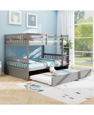 Full over Full Bunk Bed Platform Wood Bed with Ladder