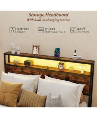 LED Bed Frame with Charging Station and 4 Storage Drawers
