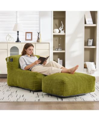 Corduroy Bean Bag Chair with Ottoman - Big Beanbag Chair with Side Pockets and Memory Foam Filler, Floor Lounge Bed for Living Room