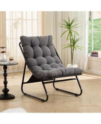 Outdoor Lounge Chair - Sling Recliner Chair with Puffy Cushion and Foot Stool for Living Room, Reading Room
