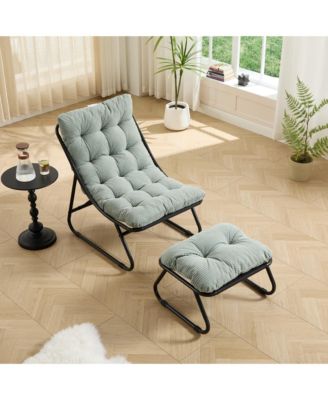 Reclining Sling Lounge Chair with Thick Padded Cushion and Foot Stool, Perfect for Home Living Room & Reading Space