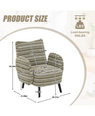 Modern Accent Chair - Sanded Fabric, Side Storage Pocket, Solid Wood Legs for Living Room, Bedroom