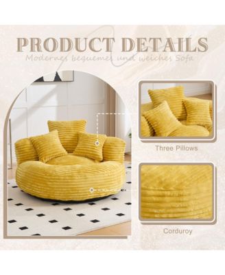 Oversized Corduroy Bean Bag Chair, Lazy Sofa with Memory Foam, 3 Pillows and Armrest, Comfortable Fireside Chair for Living Room