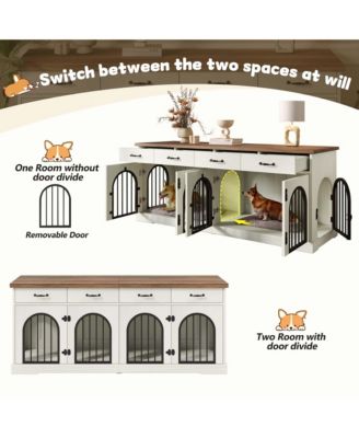 70.8" Dog Crate Furniture for 2 Dogs with Divider, 4 Storage Drawers and Doors, End Table TV Stand, Whiteand