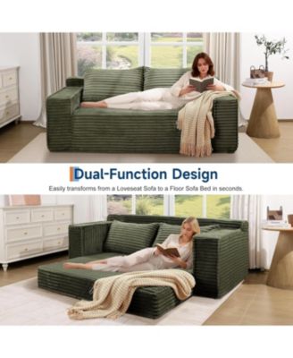 75" Convertible Sofa Bed, Boneless Futon Couch with 2 Pillows, Pull-Out Loveseat Sleeper, No Assembly