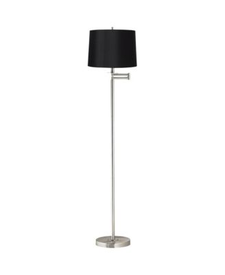 Modern Swing Arm Floor Lamp 60.5" Tall Brushed Nickel Hardback Drum Shade for Living Room Reading Bedroom Office