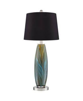 Azure Modern Table Lamps High Set of 2 Art Glass Black Faux Silk Drum Shade for Bedroom Living Room Bedside Nightstand