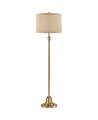 Dyna Traditional 58" Tall Standing Floor Lamp Skinny Pole Pull Chain Antique Brass Finish Linen