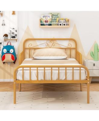 Bed Frame with Headboard and Safety Side Guardrails