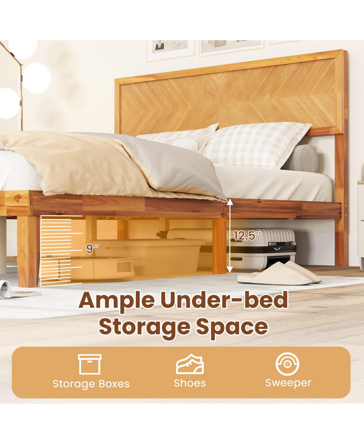 Gouun Bed Frame with Headboard and Storage Space