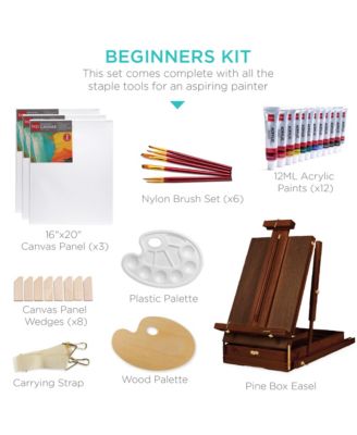 French Easel, 32pc Beginners Kit Portable Wooden Adjustable Tripod  w/ Paint Supplies