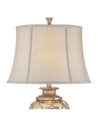 30.5" Silver Glass LED Table Lamp with Nightlight and Off White Bell Shade