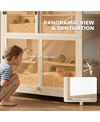 Wooden Hamster Cage, 4 Tier Small Animal Cage with Mesh Flip Roof