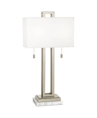 Modern Table Lamp with Marble Riser 30" Tall Brushed Nickel Fabric Shade for Bedroom Living Room