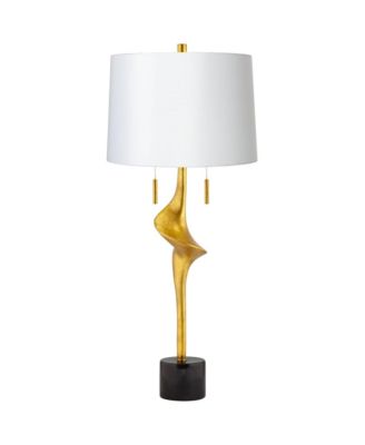 Athena Tall Large Modern End Table Lamp Pull Chain Gold Leaf Finish Metal Living Room Shade