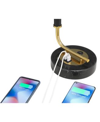 Myles 24" High Small Modern Glam Desk Lamps Set of 2 Dual USB Ports Gold Metal Home Office Charging