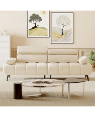 3-Seater Sofa Bed, Faux Leather Futon Couch with Adjustable Backrest and Armrests, Convertible Sleeper