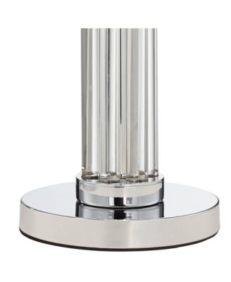 Modern Table Lamp Tall with USB Dimmer Linear Clear Glass Rod ] Linen Drum Shade for Bedroom Living Room House Bedside