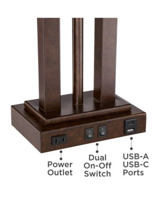 Deacon High Industrial Desk Lamps Set of 2 USB Port AC Power Outlet Gooseneck Bronze Finish Metal Charging