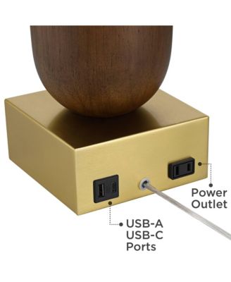  Madera 27 3/4" Brass and Wood USB Table Lamp Set of 2