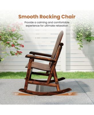 Outdoor Adirondack Rocking Chair for Adults with High Back and Slatted Seat