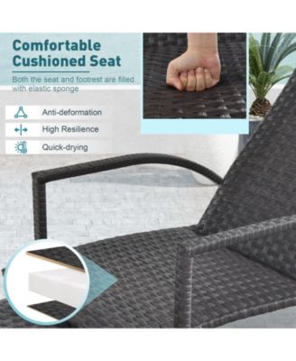 Patio Chaise Lounge Outdoor Rattan Lounge Chair with Retractable Ottoman